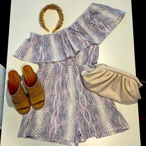 One shoulder light purple animal print romper!!